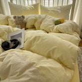 Sophia Gingham Lace Washed Cotton Bedding Set - Yellow